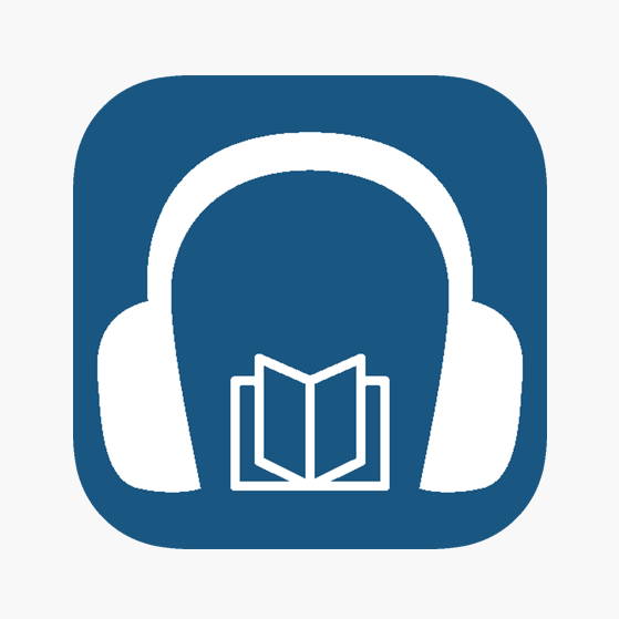 Logo de l’application BiblioPlayer, constitué d'un livre ouvert entourée d’un casque audio.